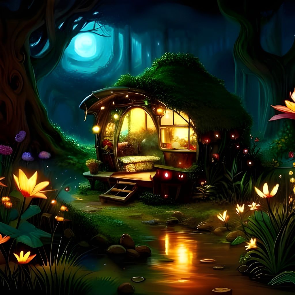 Enchanted Fairy Caravan in Overgrown Forest