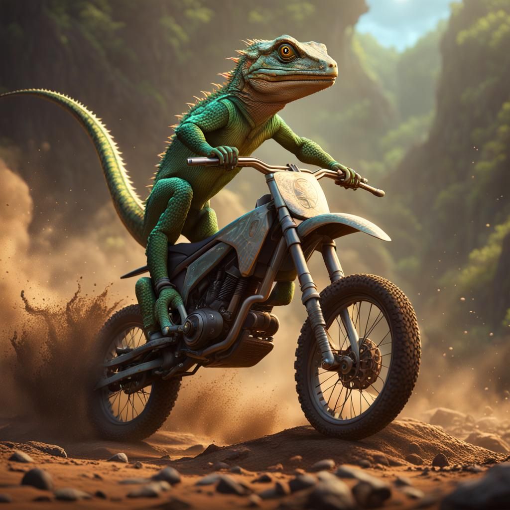 Lizard on Dirt Bike: Detailed Fantasy Art