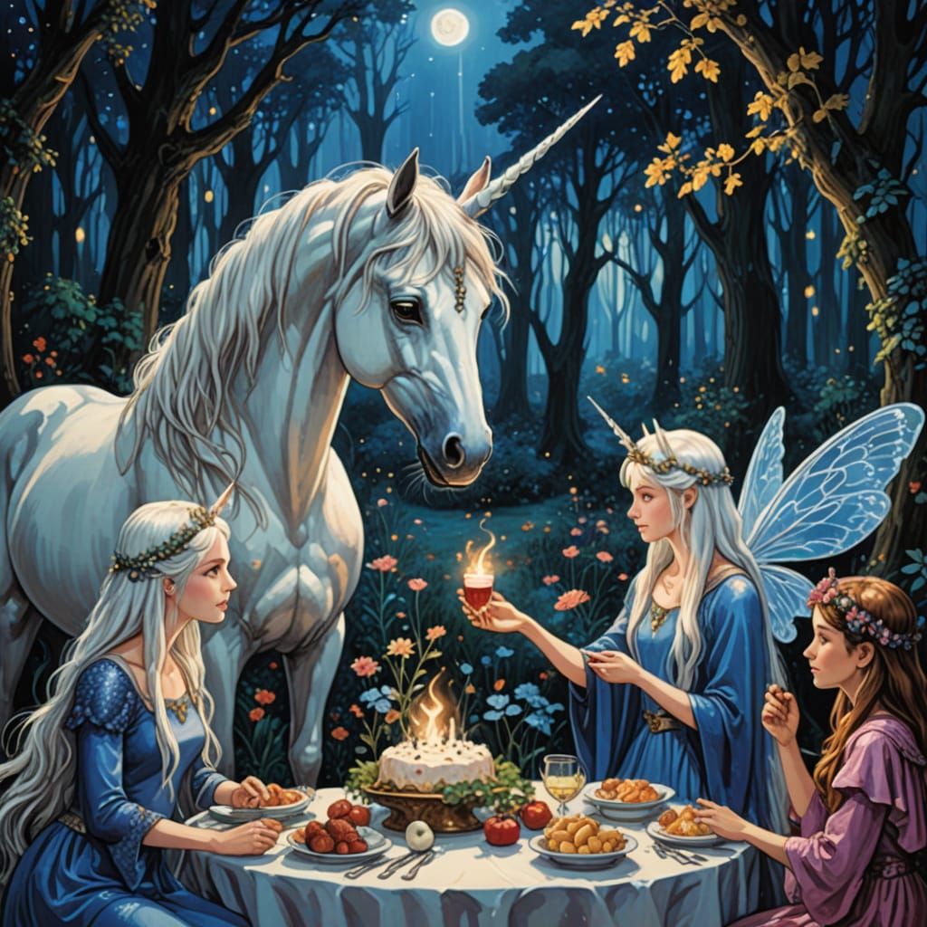 A Unicorn Meets a Fairy Over Dinner