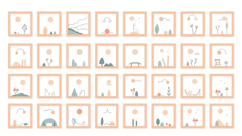 Whimsical Minimalist Collage of Interconnected Shapes in Pas...