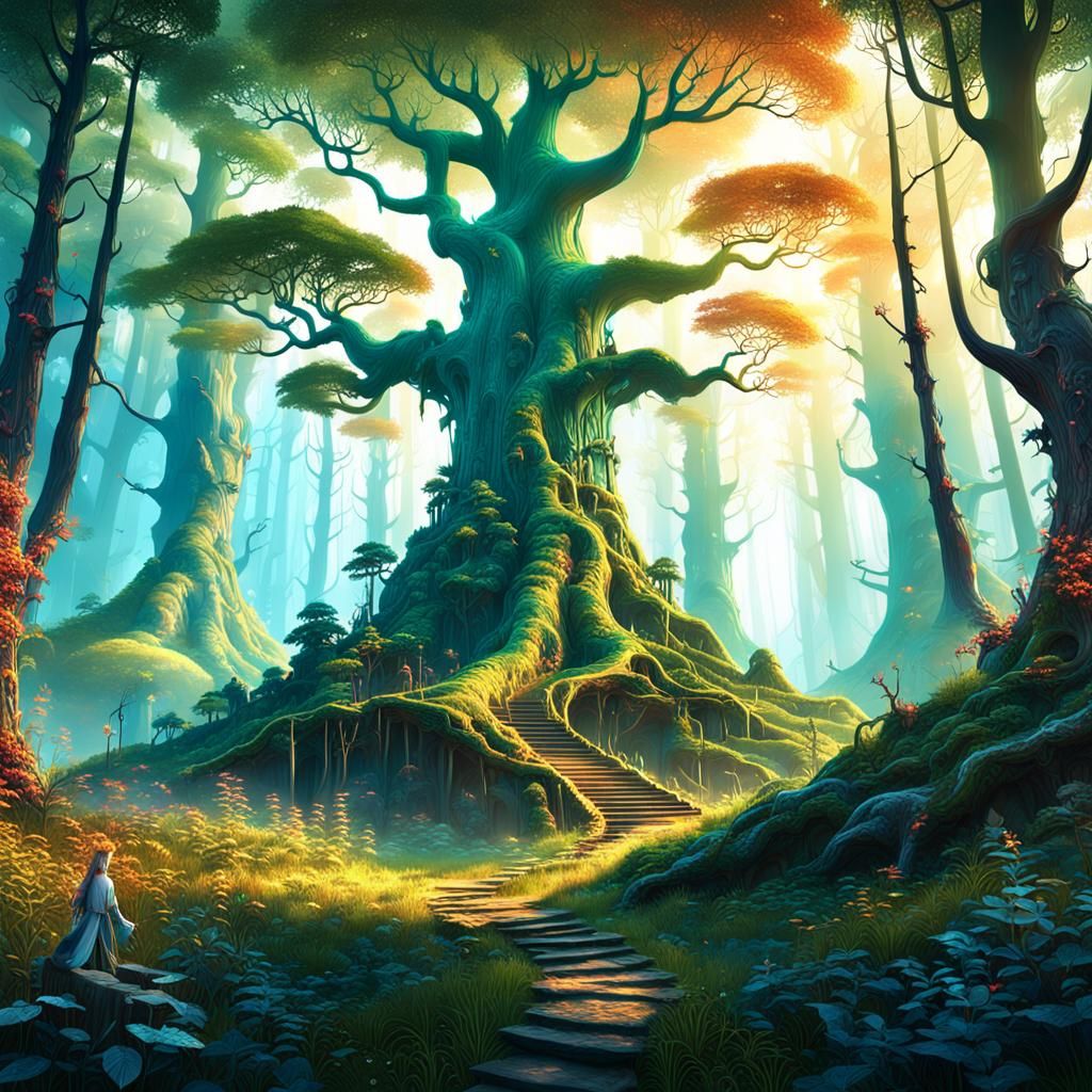 Mystical Forest with Magical Energy: Digital Art
