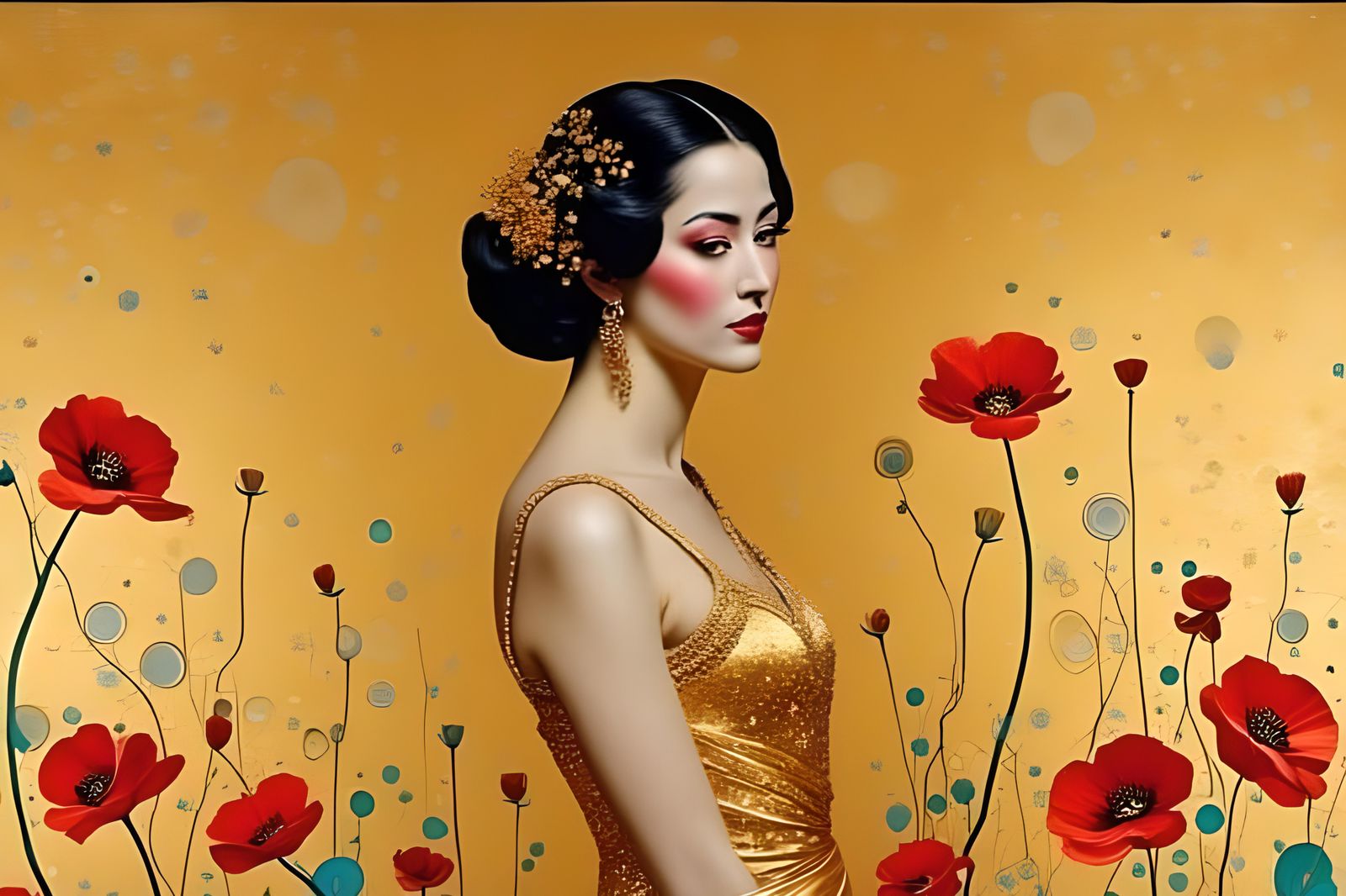 Golden Woman Portrait in Impressionistic Style