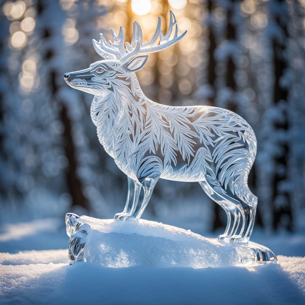 Shimmering Ice Sculpture of Woodland Animal