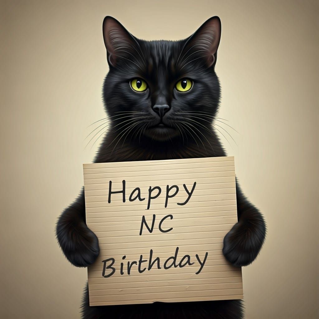 Black Cat Celebrates Birthday with Sign