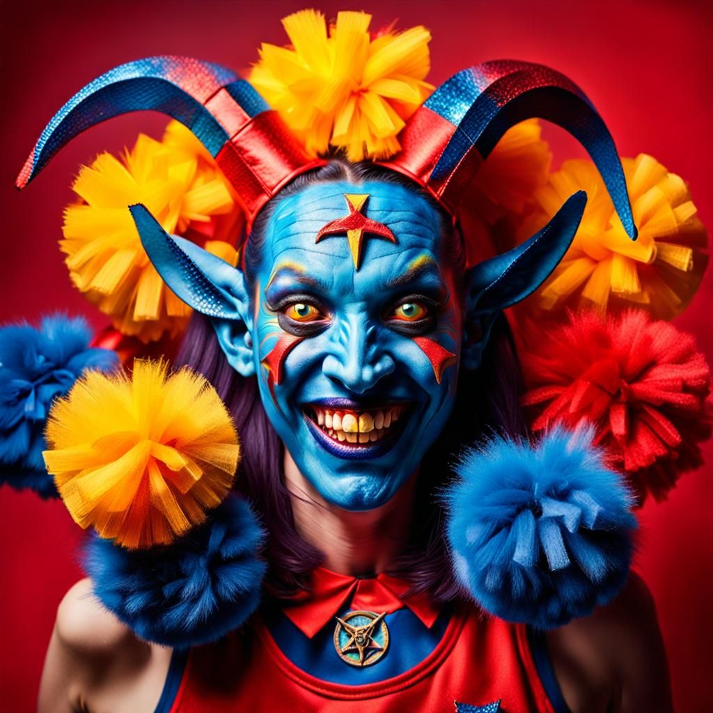 Baphomet Cheerleader Portrait in Surreal Pop Art Style