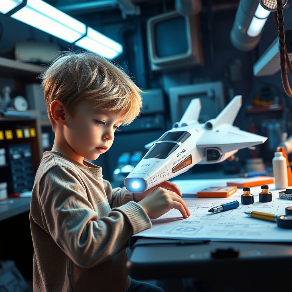 Boy Genius Invents Futuristic Spaceship in High-Tech Lab