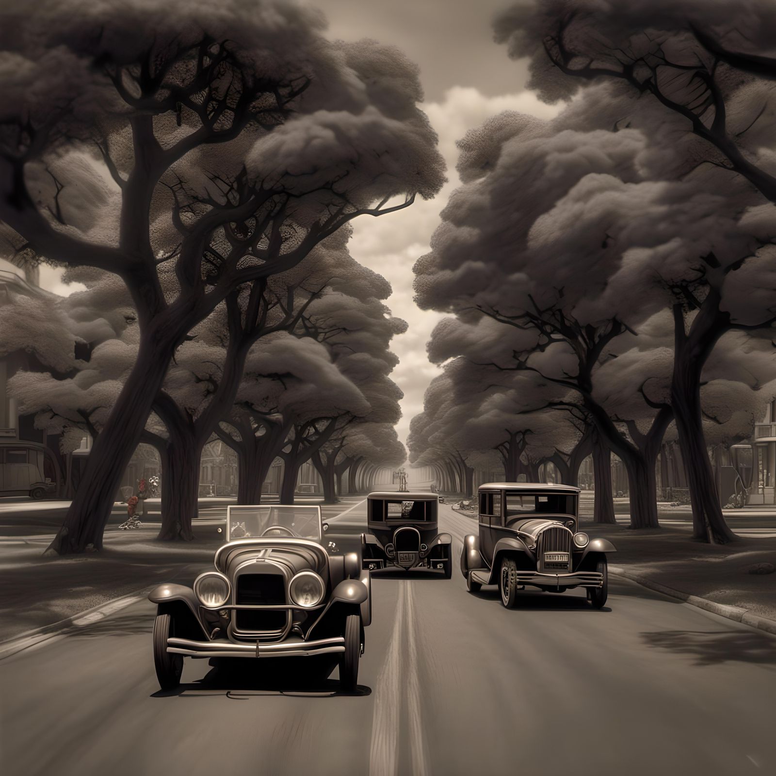 1920s Summer Scene with Vintage Automobiles