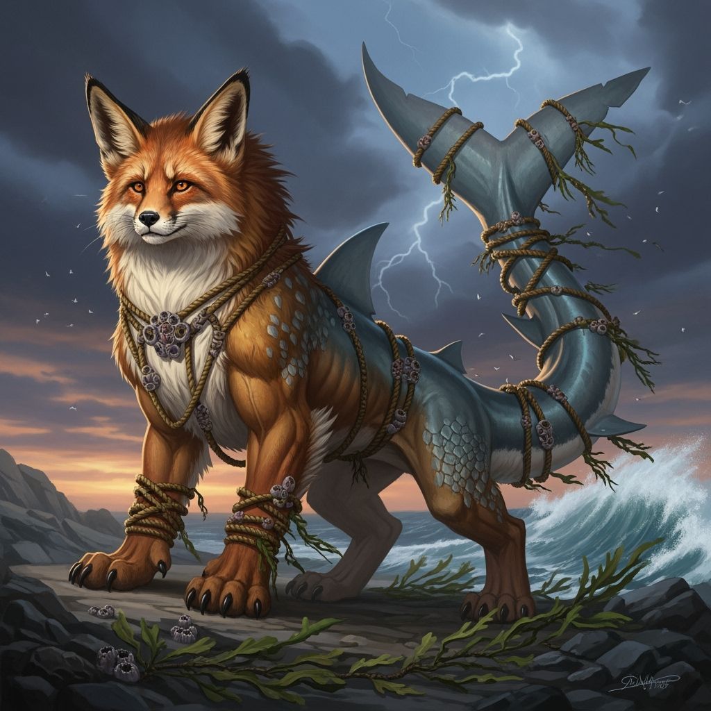 Mythical Chimera: Fox, Lion, and Shark Fusion