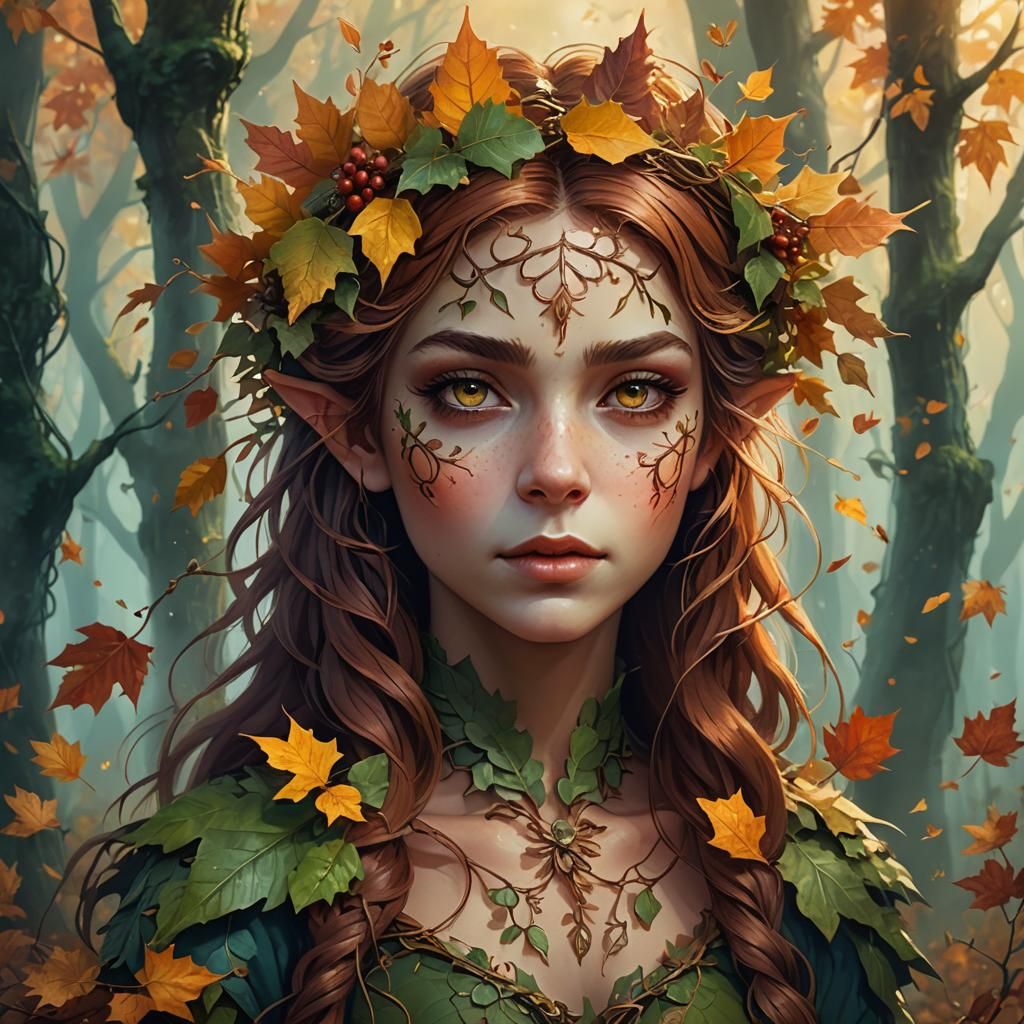 Autumn Fae Portrait in Cel-Shaded Style