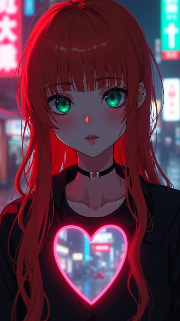Cyberpunk Redhead with Heart-Shaped Hole