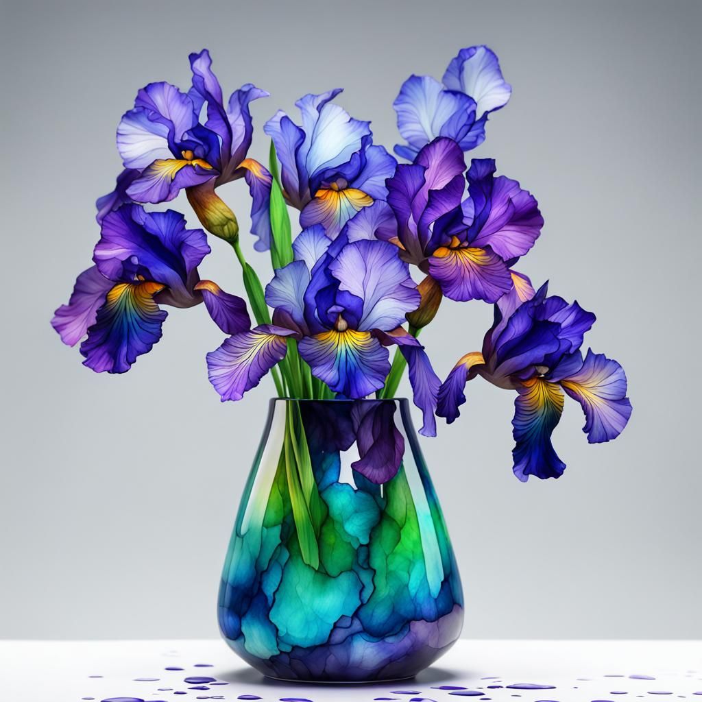 Irises in Alcohol Ink Style, Close-Up