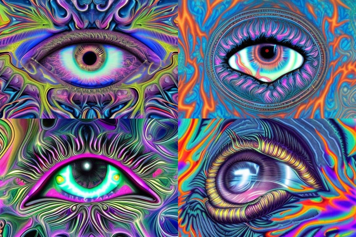 Psychedelic Eye with Dragon Reflection in Cyberdelic Style