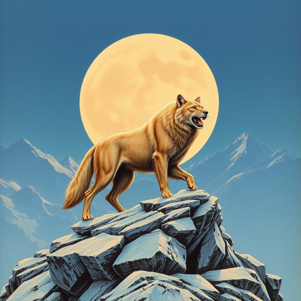 Wolf-Lion on Mountain, Art of Moebius