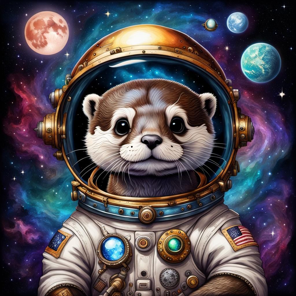 Astronaut Steampunk Otter with Nebula