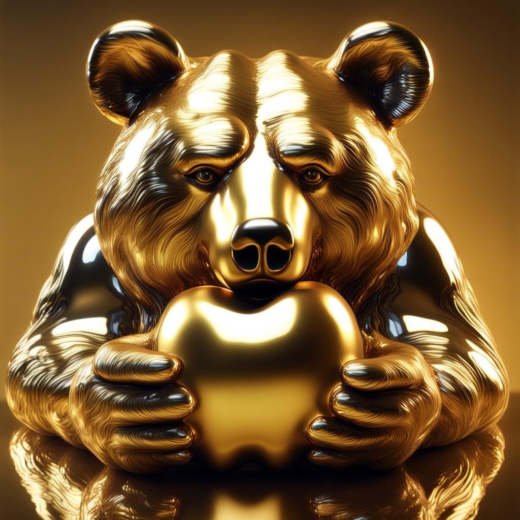 Bear Face Reflection in Golden Apple
