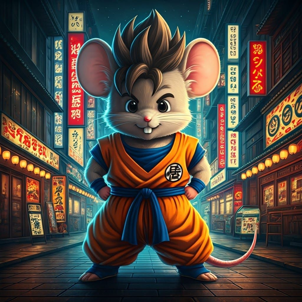Cute Anime Mouse Warrior in Miniature Goku Gi