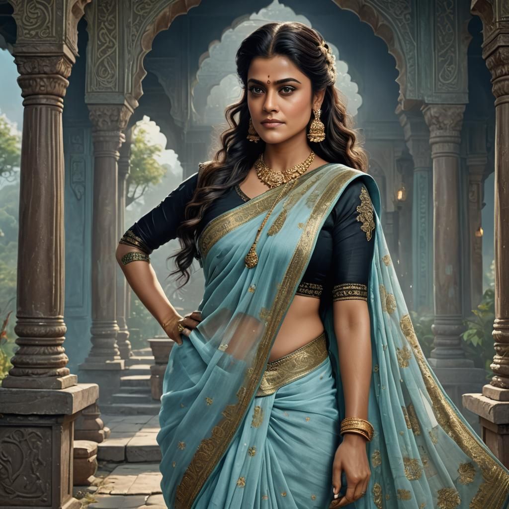Ethereal Indian Princess in Vibrant Fantasy Saree