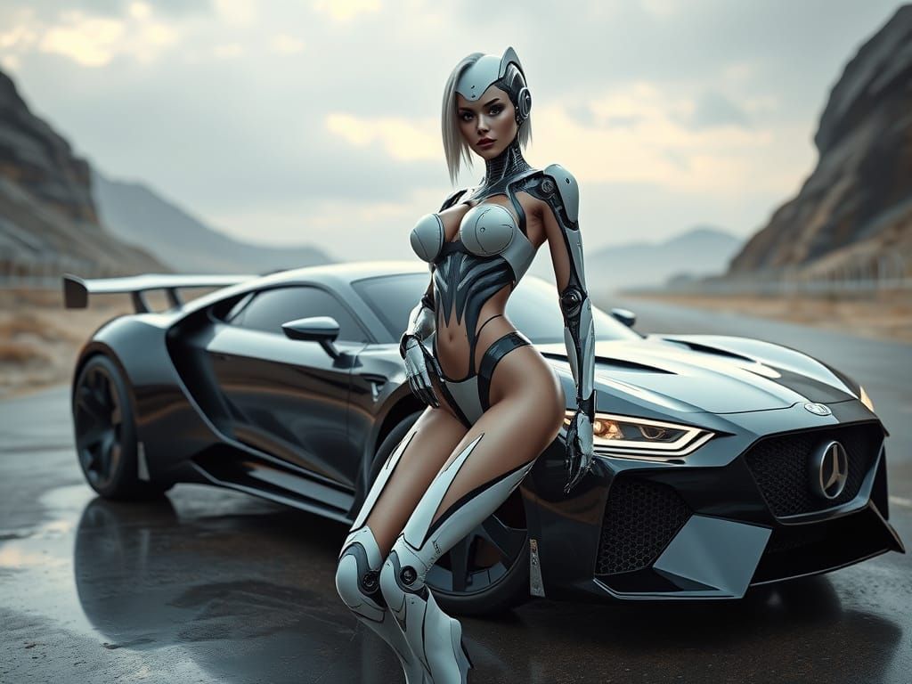 Cyborg Pinup Model in Futuristic Fashion Pose