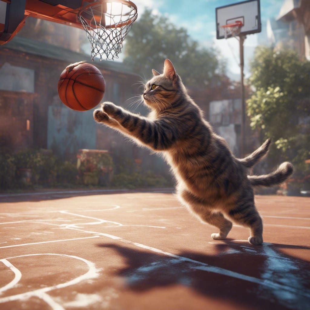 Cat Plays Basketball: Detailed Fantasy Concept Art