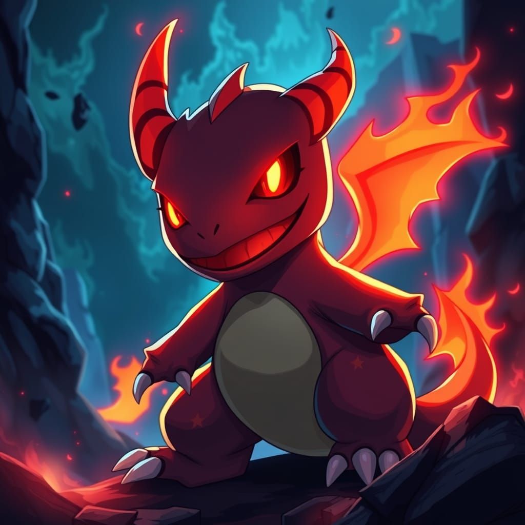 Demonic Charmander in Dark Fantasy Realm