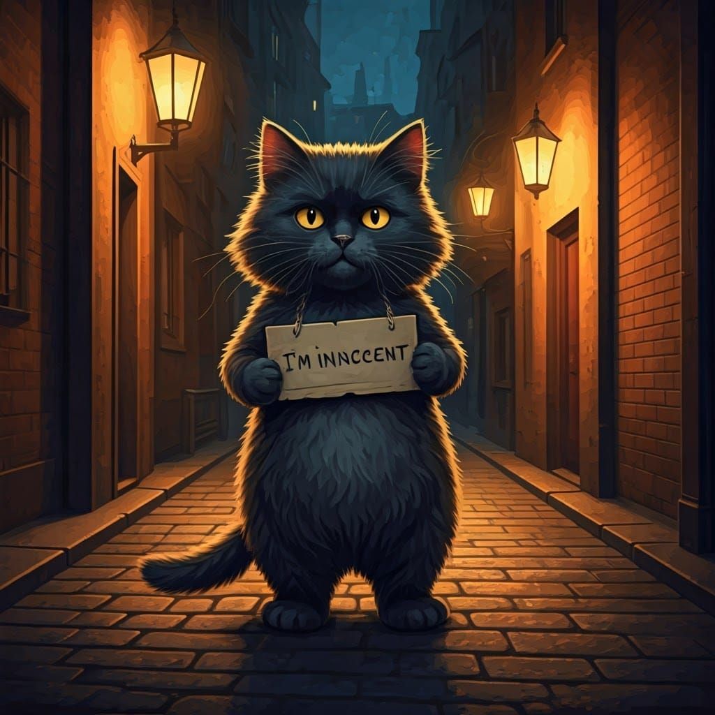 Black Cat's Plea: Whimsical Digital Illustration