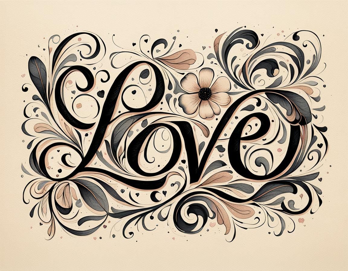 Elegant Copperplate Script of the Word Love