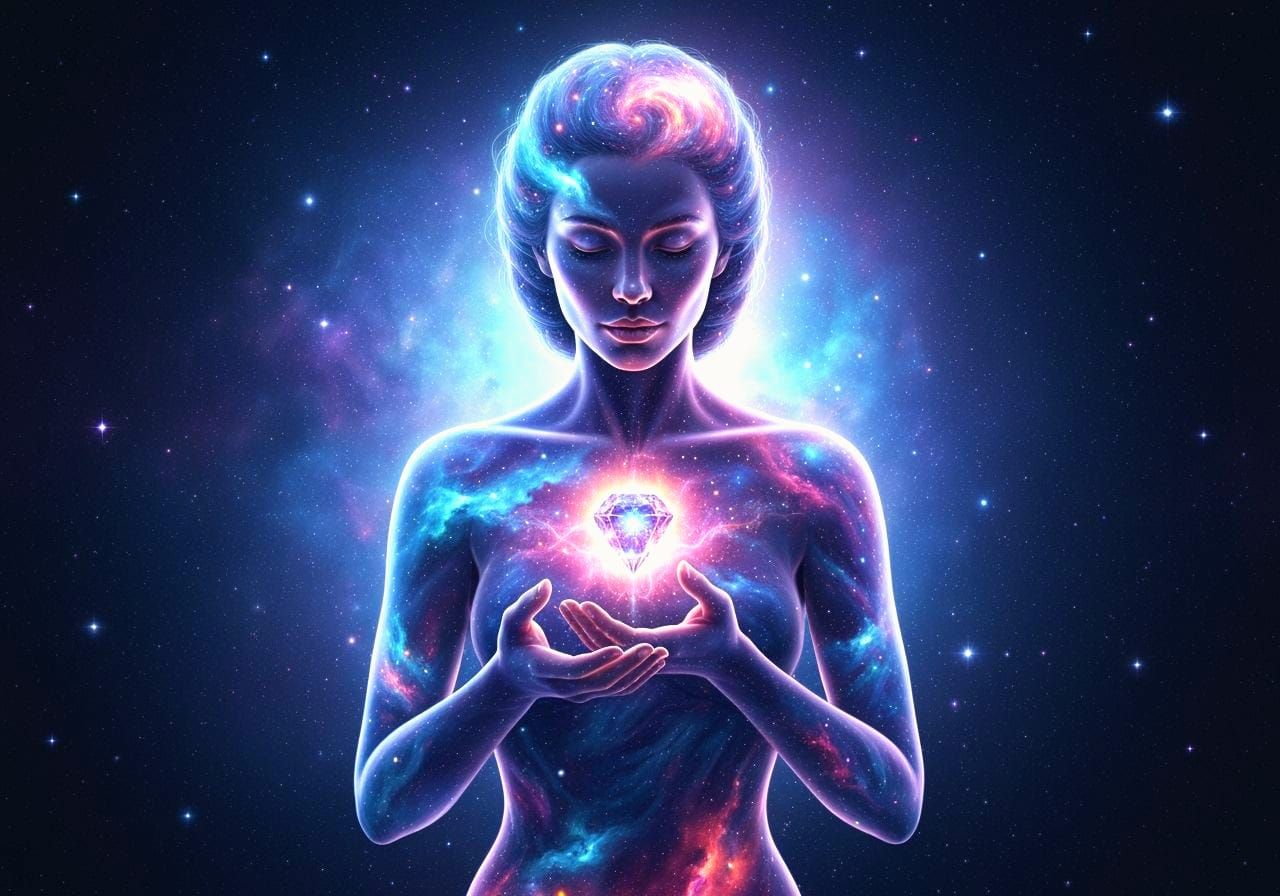 Ethereal Woman Embodiment of Cosmic Wisdom