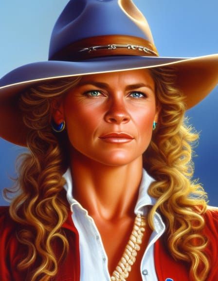 Cowgirl Portrait with Curly Hair in Chiaroscuro Style