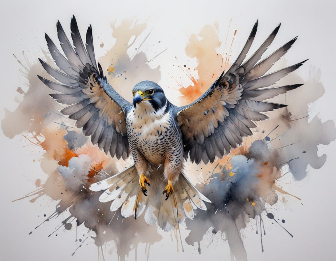Peregrine Falcon Dive in Pastel Watercolor