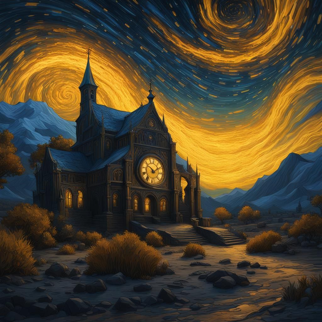 Hourglass with Starry Night in Digital Painting Style