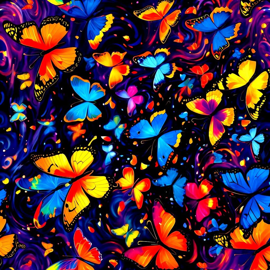 Surreal Firestorm of Iridescent Butterflies