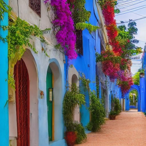 Italian Street Scene with Bougainvillea in Natural Light