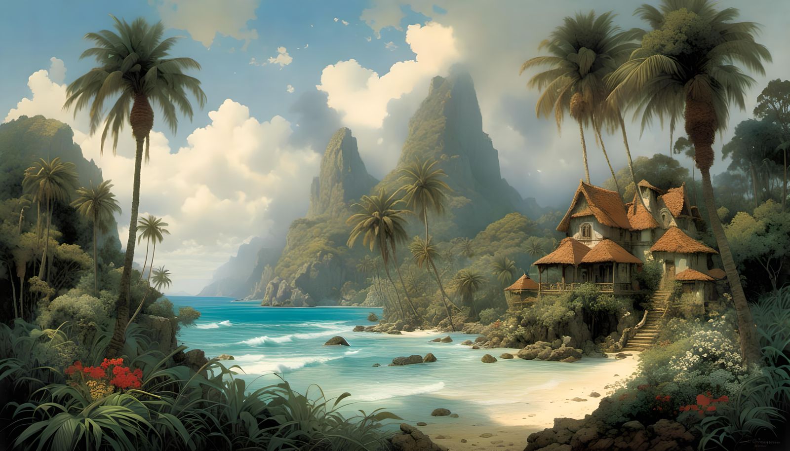 Tropical Island Landscape in Spring