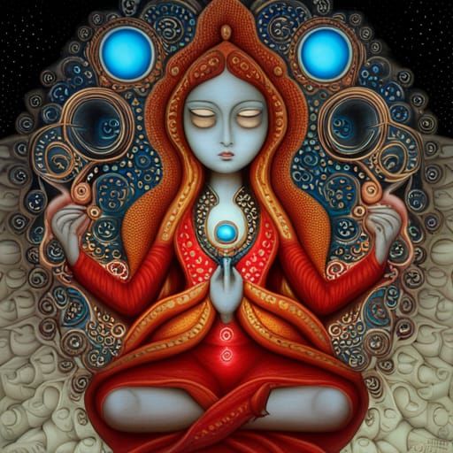 Meditative Figure with Bubbles and Roses