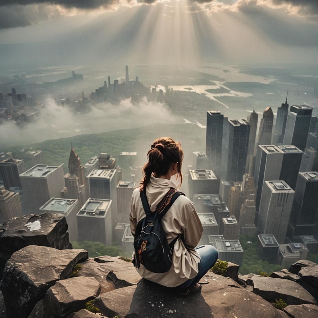 Girl Praying for Light in Rainy Weather