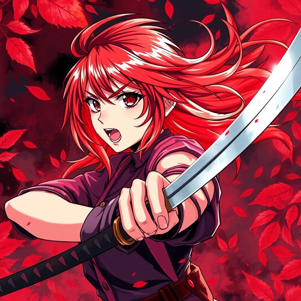 Anime Girl with Red Hair and Sword