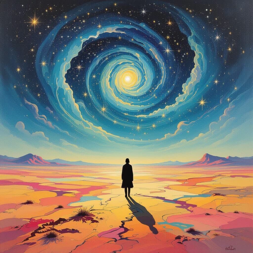 Surreal Desert Landscape Oil Painting in Dalí Style