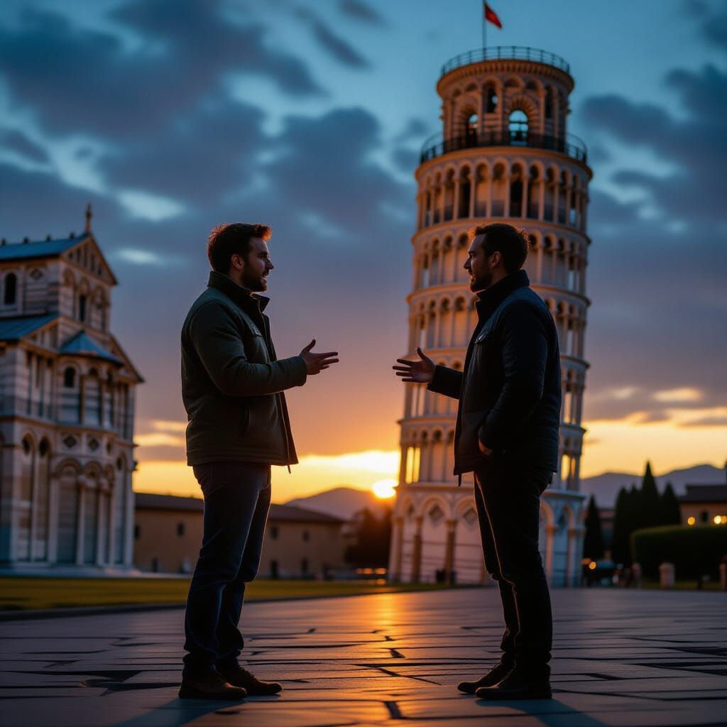 Argument at Pisa: Men Dispute Near Leaning Tower, Cinematic ...