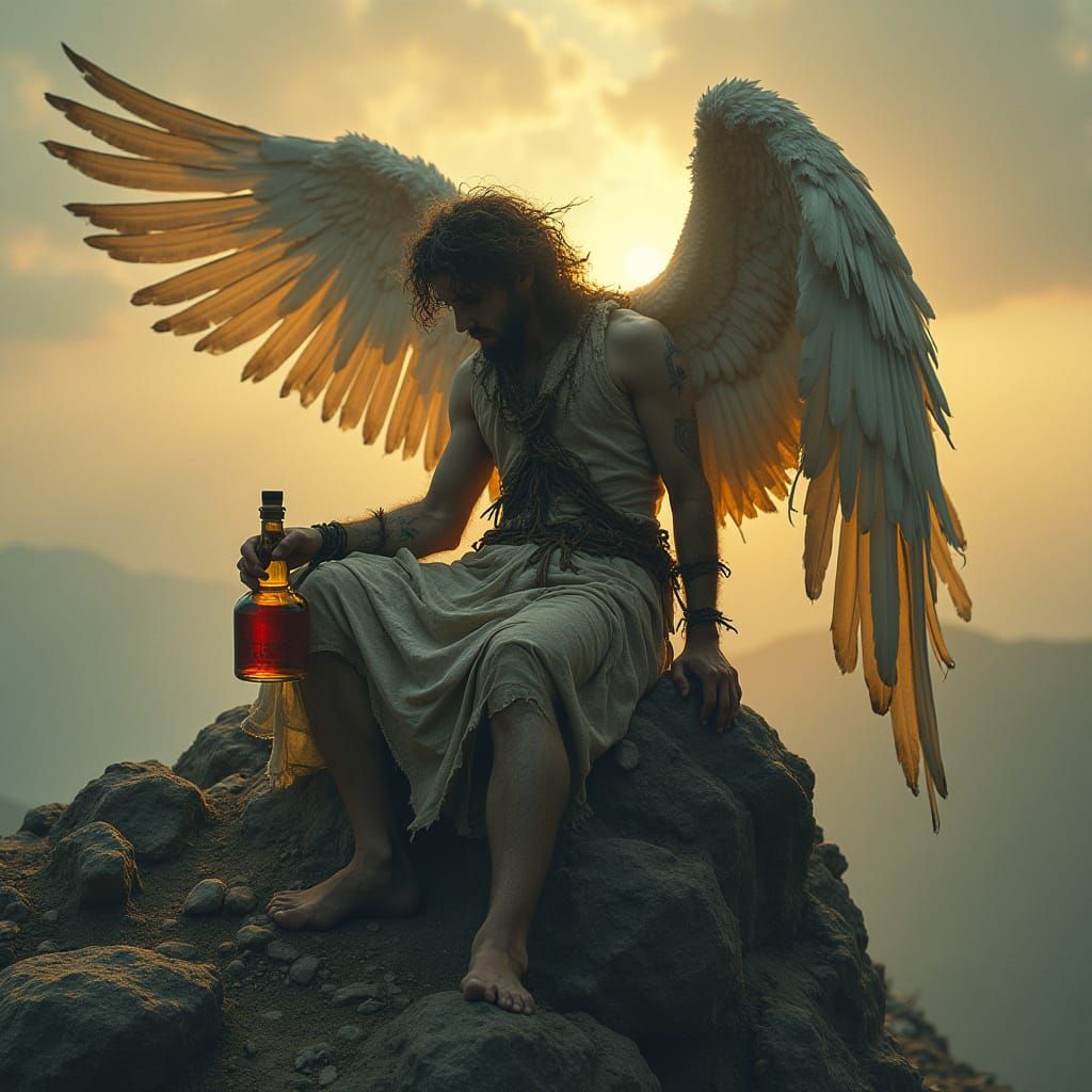 Angel in Despair, Sipping Whiskey on a Barren Mountain Peak