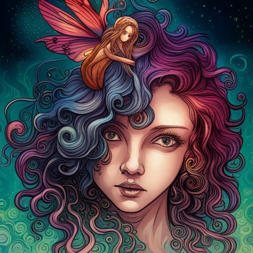 Swirling-Haired Fairy Girl: Neo-Victorian Collage Art