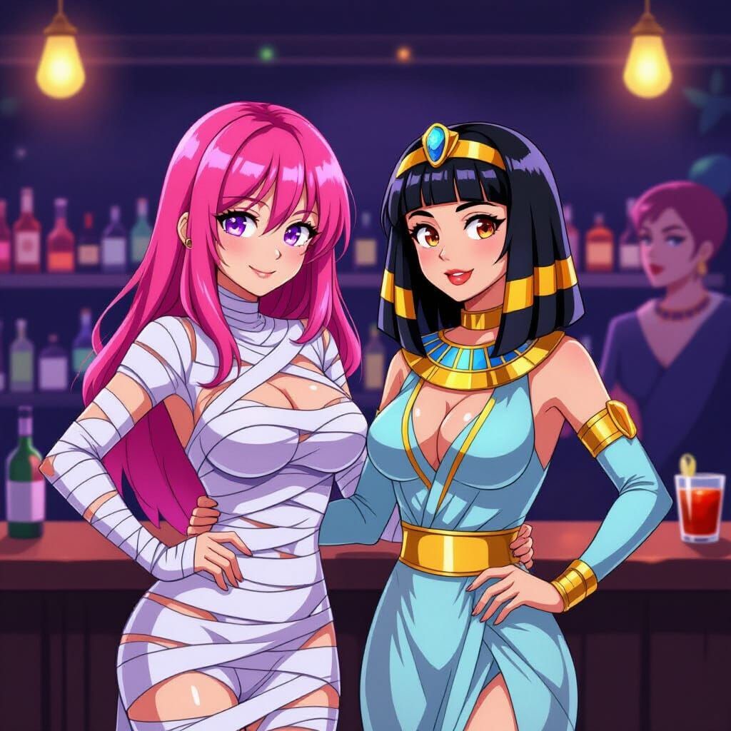 Halloween Party Anime Style: Mummy and Cleopatra Poses