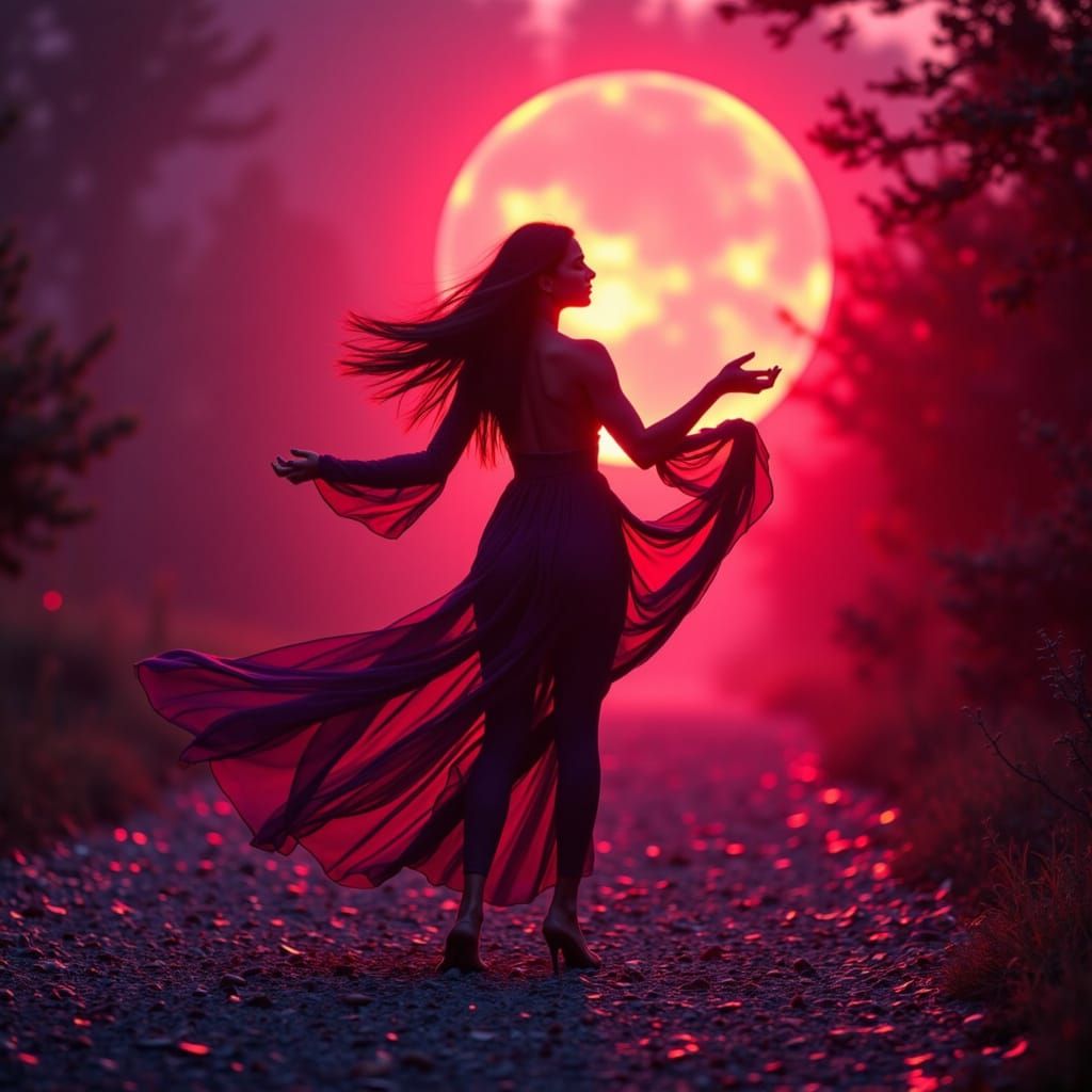 Kitsune Woman Dances Under Celestial Sunbeams