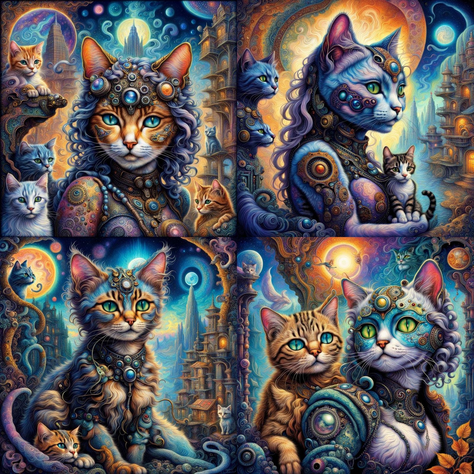 Psychedelic Cyberpunk Cats in Vibrant Colors