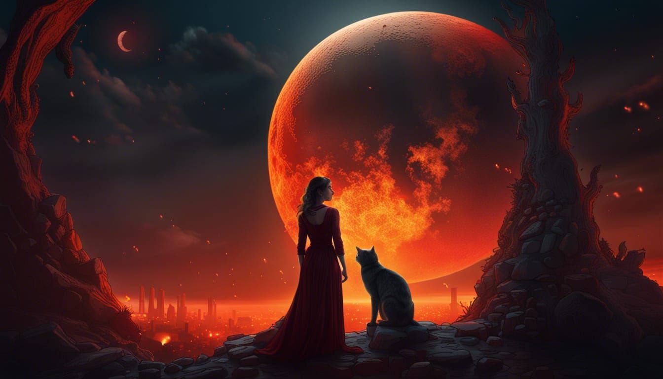 Cat Woman Moon Transformation in Detailed Digital Painting