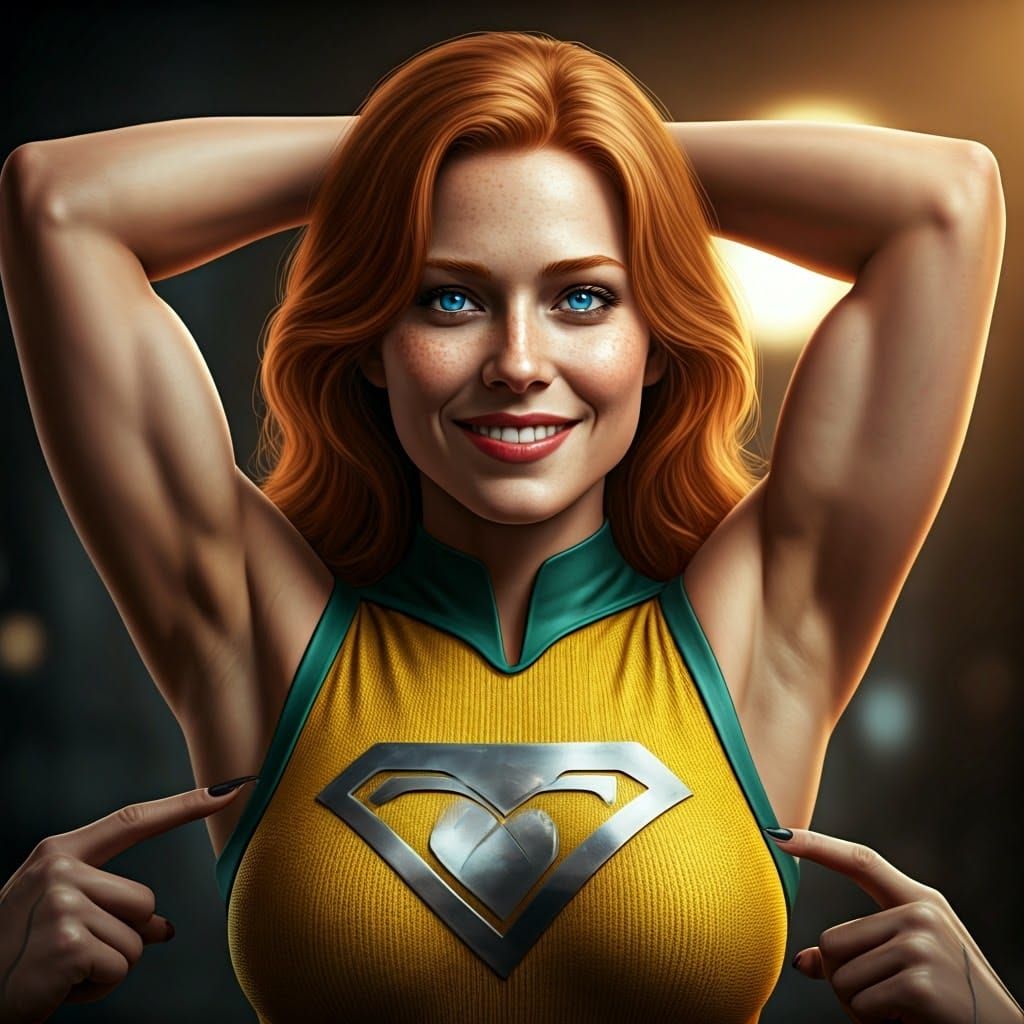 Superheroine Tickle Fight in Vibrant Studio Portrait