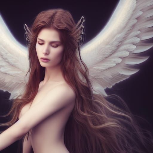 Fallen Angel Portrait with Flowing Hair
