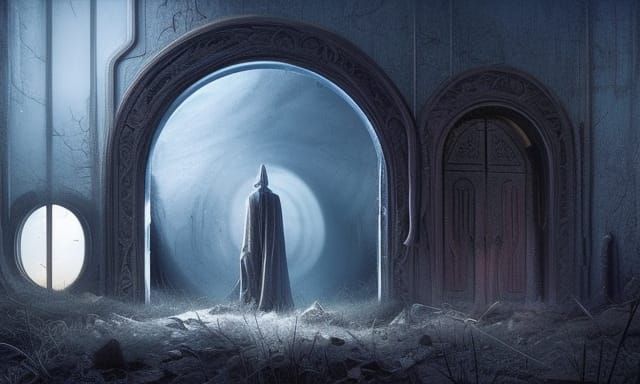Glowing Surreal Doorway in Wasteland: Digital Matte Painting