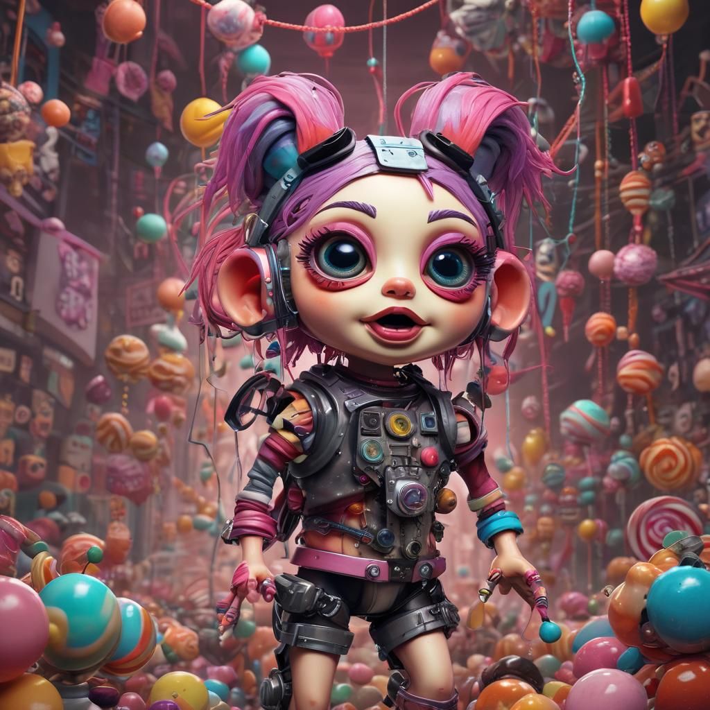 Cyberpunk Puppet in Candy Art Style