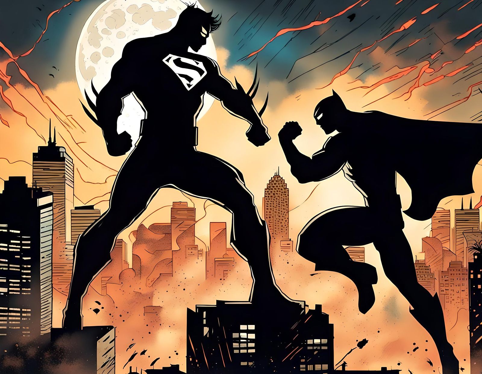 Superhero Silhouette Battle: Comic Book Style