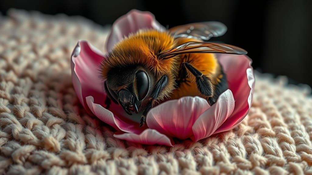 Sleepy Bee in Flower, Alcohol Ink Illustration